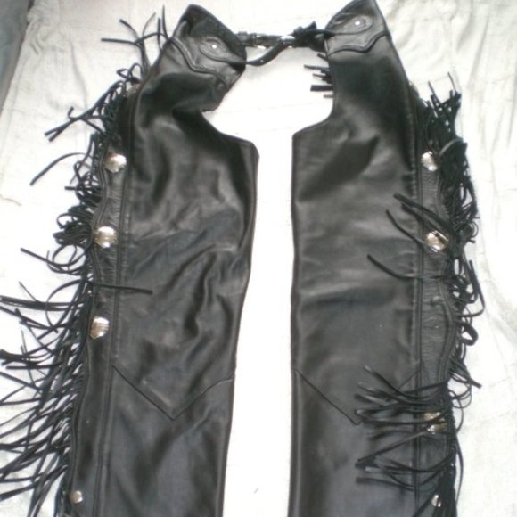 HARLEY DAVIDSON CHAPS.black fringe leather western pants studs XS moto VTG USA,All Products : American Fashion Style Bags On Sale